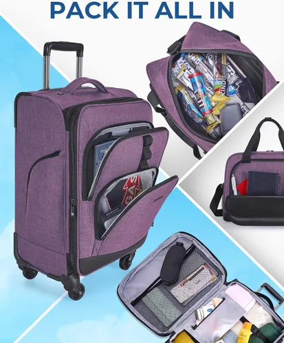Vista 3 de BAGSMART Equipaje de mano Sets 2 piezas, Violeta enigmática, Viajes en familia