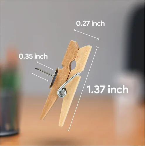 Vista 2 de 25 alfileres con clip de madera para decoración de aulas, clips con pasadores resistentes para tablón de anuncios y tableros de corcho, tachuelas