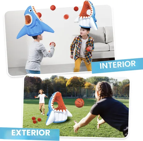 Vista 3 de iPlay, iLearn Juguete inflable 3 en 1 de piscina de tiburón para niños, juego de piscina inflable de baloncesto y fútbol, juego de lanzamiento