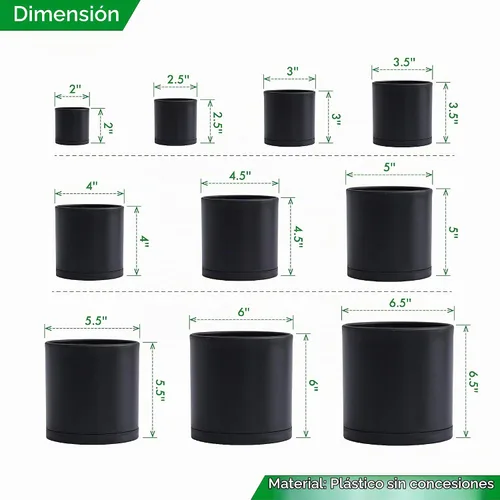 Vista 3 de D'vine Dev Paquete de 10 macetas de plástico para plantas, maceta cilíndrica para suculentas de interior de 6.5/6/5.5/4.5/4/3.5/3/2.5/2 pulgadas
