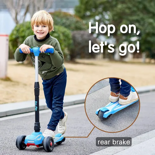 Vista 4 de LOL-FUN Scooter para niños de 3 a 12 años, paquete azul y amarillo