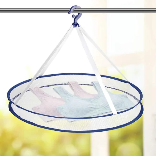 Vista 8 de Estante de secado de ropa de malla plegable para colgar ropa para ropa de lavandería, cesta de secadora de red de una sola capa cesta de lavado