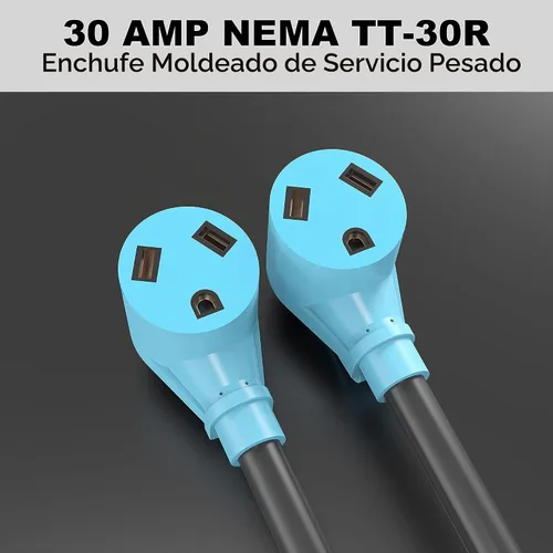 Vista 4 de CircleCord Cable adaptador en Y para caravana de 30 amperios a dos 30 amperios, enchufe macho NEMA TT-30P a hembra TT-30R con mango de agarre, STW