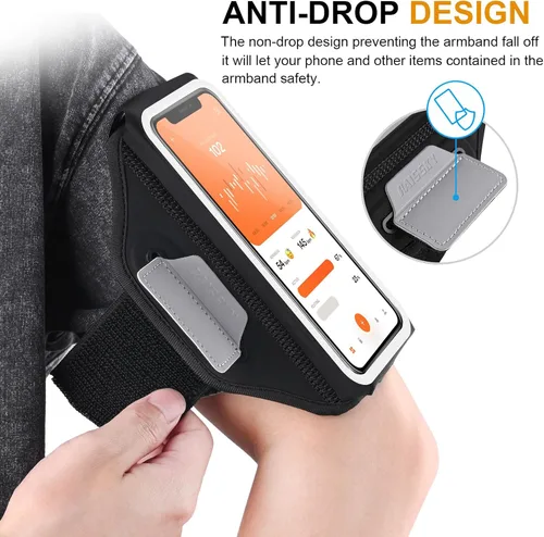 Vista 4 de Brazalete de teléfono para correr con diseño 3D para teléfono celular con bolsillo con cremallera para auriculares, llaves de automóvil, resistente
