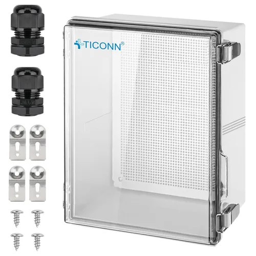 Vista 31 de TICONN - Caja de conexiones eléctricas impermeable IP67 con carcasa de plástico ABS con tapa con bisagras con placa de montaje, soportes de pared