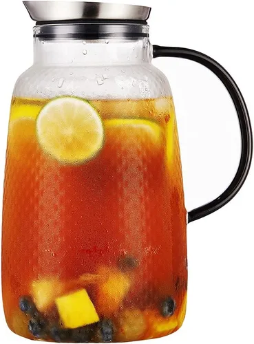 Vista 9 de Purefold Jarra de vidrio de 40 onzas "Serie Piña" con tapa de acero inoxidable, jarra para agua fría/caliente para café, limonada, té solar helado