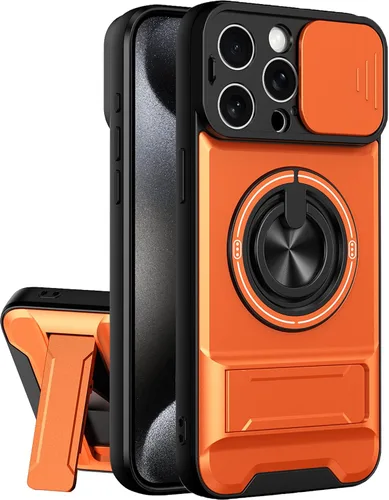 Vista 18 de Dssairo Funda para iPhone 15 con anillo magnético de rotación de 360° compatible con carcasa MagSafe Slide para cámara, soporte plegable, funda Negro