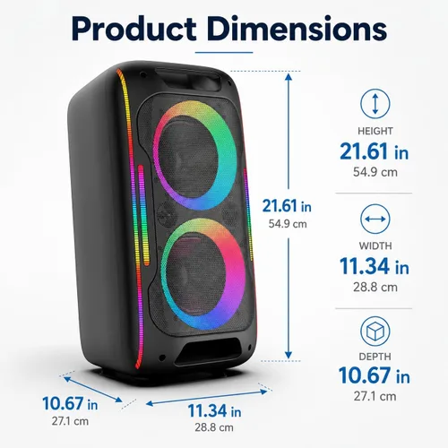 Vista 9 de Altavoz Bluetooth para fiestas, potente sonido estéreo de 180 W, graves profundos, altavoz inalámbrico portátil con modos de sonido EQ, luces LED