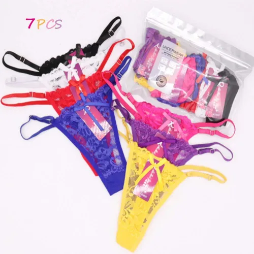 Vista 3 de Tangas de encaje sexy con borlas y lazo para mujer, ropa interior ajustable con tanga, talla única