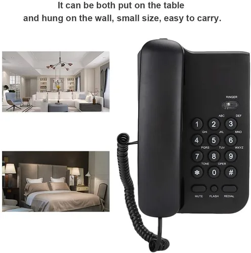 Vista 5 de Teléfono fijo, soporte de pared de escritorio con cable, teléfono de extensión inglés con silencio/una, función de redireccionamiento/flash