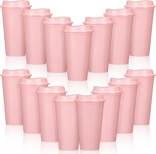 Vista 15 de Domensi Paquete de 15 tazas de café reutilizables con tapas, vasos de viaje desechables de 16 onzas, vasos de plástico a granel para llevar, vasos