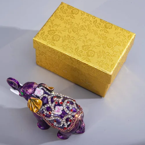 Vista 5 de YU FENG Joyero de elefante con bisagras figura de elefante coleccionable caja de joyería morado