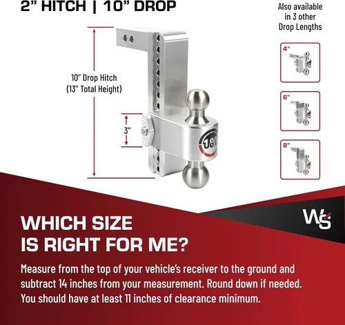 Vista 5 de Weigh Safe Soporte de bola de enganche de remolque ajustable, enganche de caída ajustable de 10 pulgadas para receptor de 2 pulgadas, enganche