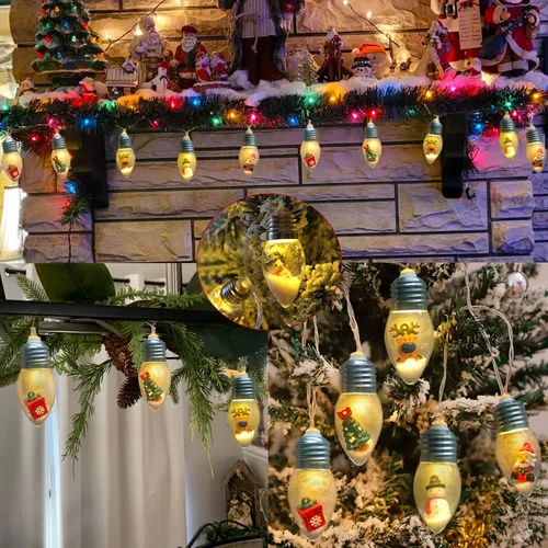 Vista 7 de Luces de Navidad con forma de globo de nieve para interiores, 2 unidades, 7 pies, luces de cadena de Navidad que funcionan