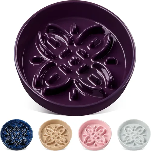 Vista 9 de vancasso Cuencos de alimentación lenta de cerámica para perros, cuencos de comida para perros con rompecabezas con laberinto floral, plato de comida