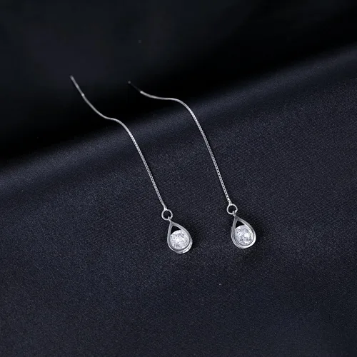 Vista 6 de Reffeer Solid 925 Sterling Silver CZ Droplet Chain Dangle Earrings for Women Teen Girls Tassel Dangle Earrings Threader