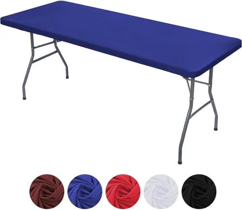 Vista 2 de Paquete de 2 manteles ajustables de elastano, manteles elásticos extraíbles negros para mesas rectangulares de 4 pies, mantel elástico lavable