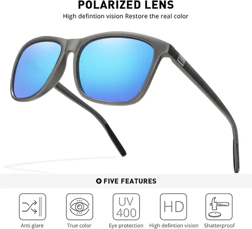 Vista 3 de BOTPOV Lentes de sol polarizados para hombres y mujeres espejo con protección UV 400 bisagra de resorte paquete de 3 Negro Gris Plata Azul Rojo