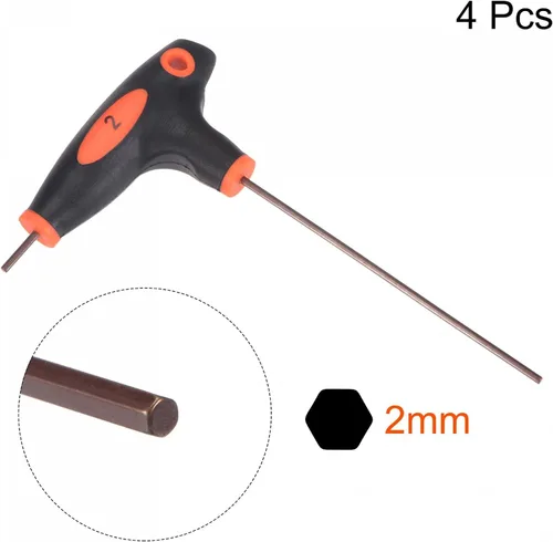 Vista 3 de uxcell Llave hexagonal de 0.079 in con mango en T de doble extremo, acero métrico S2 4 piezas