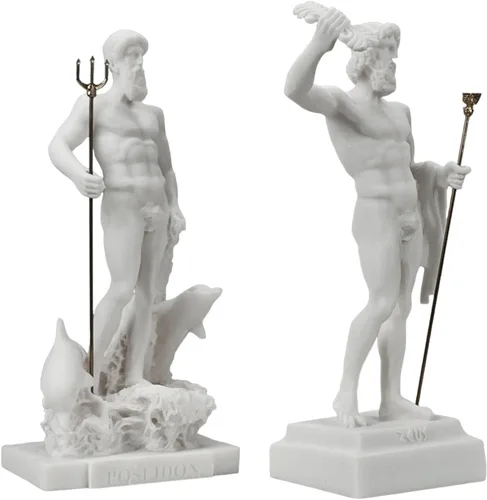 Vista 8 de Set Dioses Zeus y Poseidón estatua de mármol fundido griego figura escultura decoración