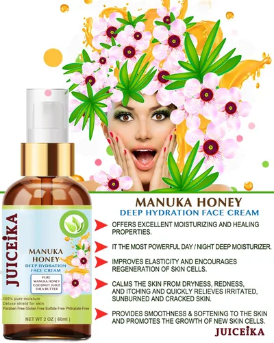 Vista 3 de MANUKA HONEY Crema facial hidratante facial de hidratación profunda. Aceite de manuka, aloe vera, manteca de karité, aceite de coco, aceite