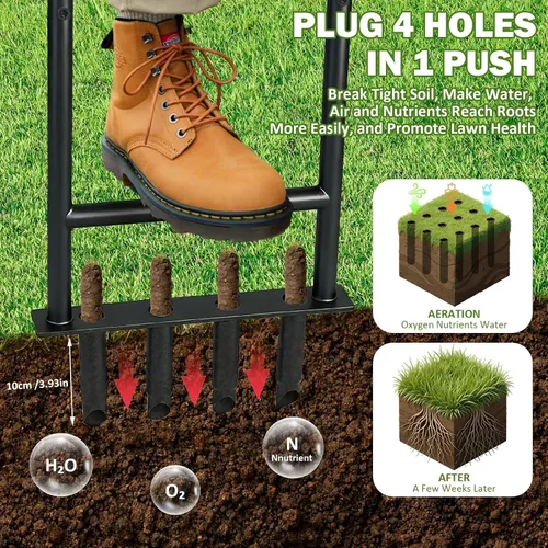 Vista 5 de Herramienta aireadora manual para césped, aireador de césped de hierro desmontable resistente con desbrozador de raíces, reduce la compactación
