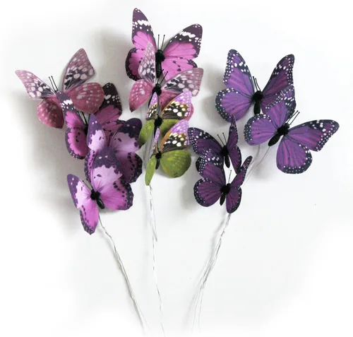 Vista 10 de Paquete de 12 decoraciones de mariposa, decoración de estacas de mariposa 3D, 2 tamaños de adorno de mariposa para el hogar, flores falsas