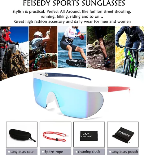 Vista 7 de FEISEDY Gafas de sol deportivas de gran tamaño de los años 80, gafas de esquí con parte superior plana, visera futurista de una pieza para mujeres