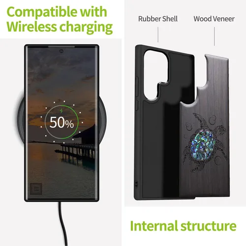 Vista 4 de Carveit Funda de madera de diseñador para Samsung Galaxy S22 Ultra (grabado en madera e incrustaciones de carcasa), funda de madera compatible