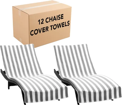 Vista 8 de Arkwright California - Funda para tumbona de playa, paquete de 2 - Toalla de algodón suave y a rayas estilo cabana con bolsillo para silla de playa