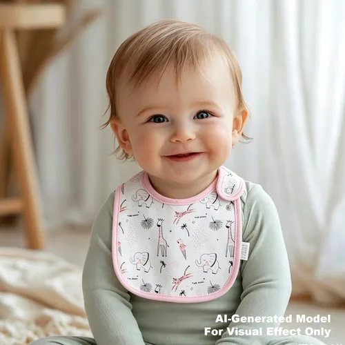 Vista 4 de Maiwa Baberos de algodón impermeables para niñas y niños, unisex, para babear, dentición con broches, estampado certificado Oeko-TEX