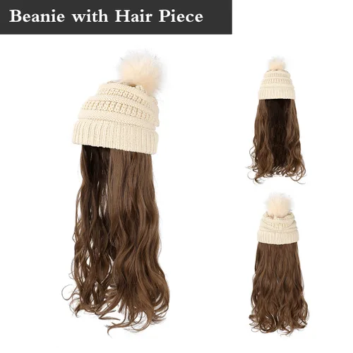 Vista 3 de AynnQueen - Gorro de invierno con extensiones de cabello desmontables para mujer.