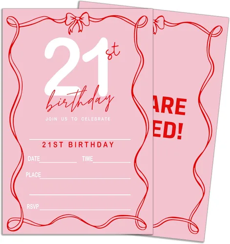Vista 7 de ukebobo 20 invitaciones de fiesta de primer cumpleaños con lazo rosa, lindas invitaciones minimalistas de cumpleaños para niñas y niños, tarjetas