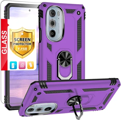 Vista 11 de Funda TJS para Motorola Edge Plus 2022/Moto Edge+ 5G UW 2022 (negro) Con protector de pantalla de vidrio templado Anillo de metal Kickstand