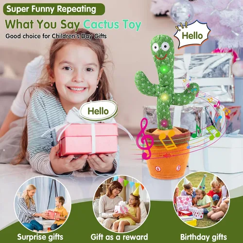 Vista 3 de MIAODAM - Cactus bailarín con volumen ajustable, juguete de cactus que habla, emite luces brillantes y coloridas, repite lo que dices, canta 120