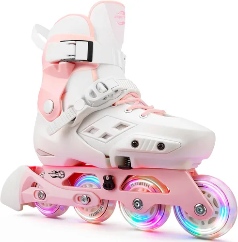 Vista 8 de Patines en línea para niños y niñas con ruedas iluminadas, tamaño ajustable, adecuado para principiantes, patines para mujeres, niñas y adultos