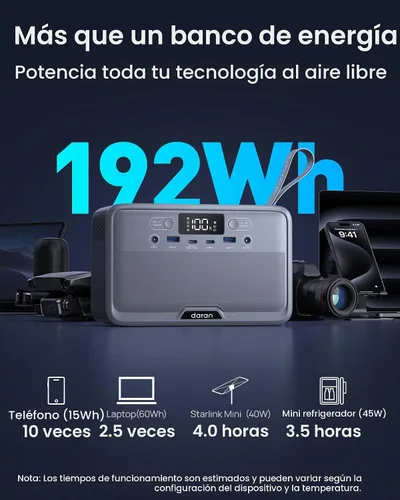 Vista 2 de DARAN Estación de energía portátil R200 192Wh, fuente de alimentación Gris