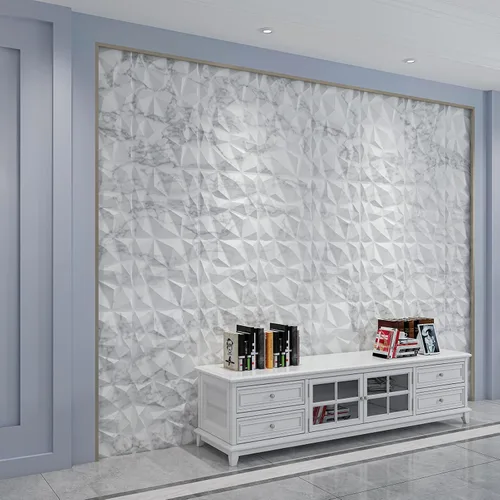 Vista 2 de Art3d Textures - Paneles de pared 3D con diseño de diamante de mármol blanco brillante para decoración de pared interior, paquete de 12 azulejos