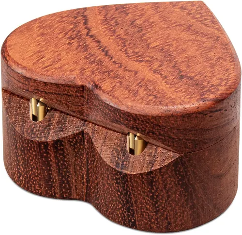 Vista 9 de Caja de Anillo de Propuesta de Compromiso Delgada de Madera en Forma de Corazón Caja Portador Soporte de Anillos para Ceremonia de Boda, Día de Una