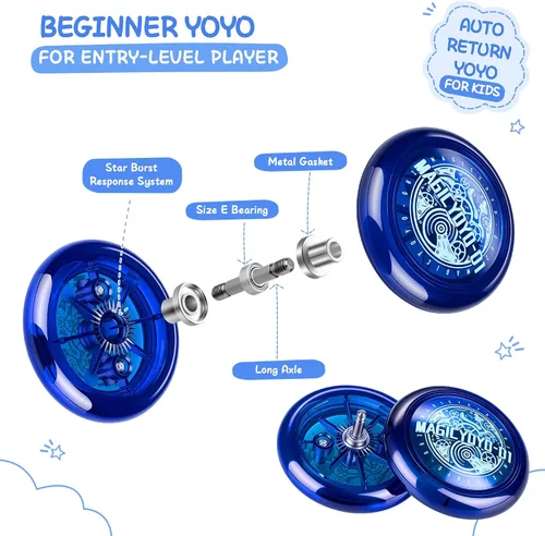 Vista 5 de Yoyo de Bucle con Respuesta para Niños Principiantes, Yo-yo Inicial 2A Loop Fácil de Jugar Trucos Básicos de Cuerda (D1 Azul) Professional