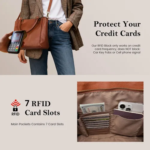 Vista 5 de befen Carteras de cuero genuino suave para mujeres, bolso tote pequeño, carteras, bolsos cruzados con asas superiores, cartera bandolera tipo satchel