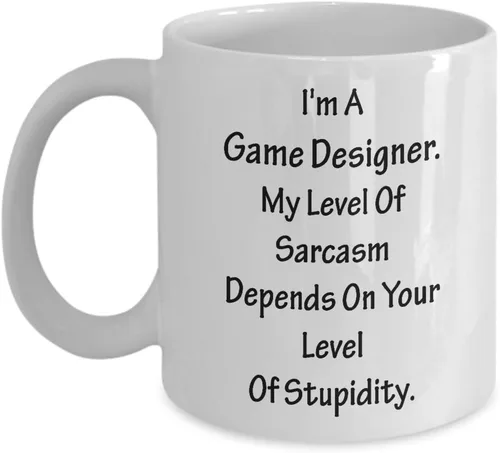 Vista 3 de Regalo divertido para diseñador de juegos, mi nivel de Sarcasm Depends – Taza de videojuegos, taza de café, taza de té, diseño inspirador, diseño
