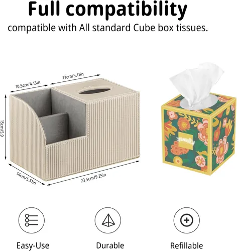 Vista 3 de Funda cuadrada de piel sintética para caja de pañuelos – Soporte multifuncional para caja de pañuelos, cubierta de caja de pañuelos