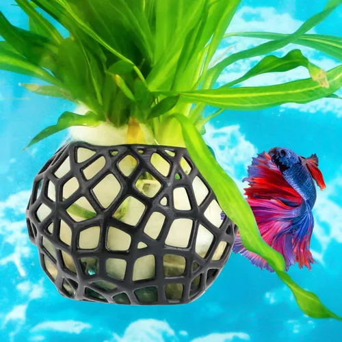 Vista 5 de Soporte para plantas de acuario con ventosas, maceta colgante para plantas acuáticas, decoración de peceras y herramienta de cultivo (negro)