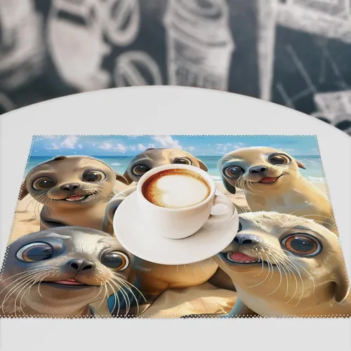 Vista 7 de Sea Lion Snap Placemats Set of 6 Resistant Table Mats Washable Place Mats for Dinner Party Table Decoration