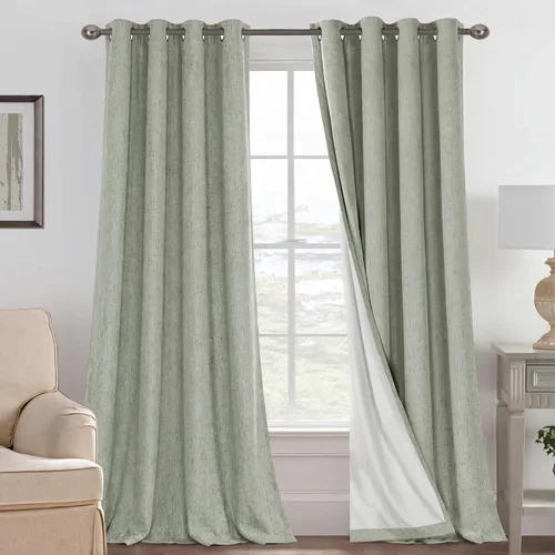 Vista 142 de H.VERSAILTEX Cortinas 100% opacas con aislamiento térmico, texturizadas, de lino, con bloqueo completo de calor y luz, para sala de estar y Negro