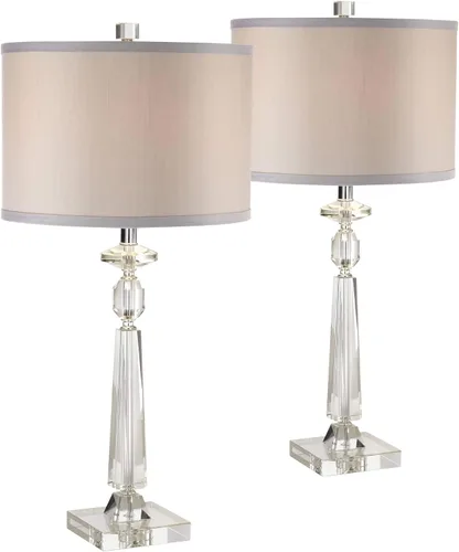 Vista 10 de Vienna Full Spectrum Aline - Lámpara de mesa tradicional de 26 1/2 pulgadas de alto, cristal transparente, pantalla gris, sala de estar, dormitorio