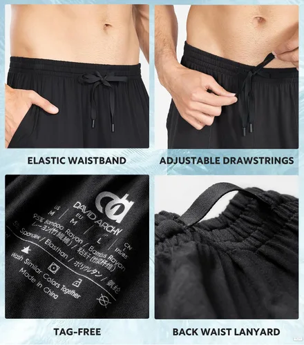 Vista 4 de DAVID ARCHY Pantalones cortos de pijama para hombre, de rayón de bambú, suaves, cómodos, con bolsillos, paquete de 2