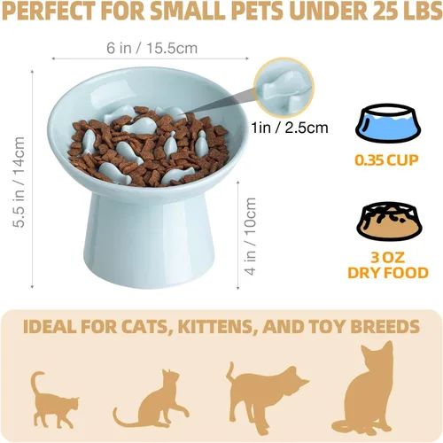 Vista 2 de Cuenco elevado de cerámica para gatos – Cuenco elevado de comida para gatos de 6 pulgadas para aliviar la hinchazón y antivómitos, comedero lento