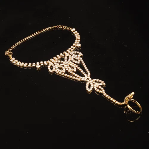 Vista 3 de Xerling Joyas de mano de diamantes de imitación de oro para mujer, pulseras de anillo de dedo, cadena esclava, arnés de mano, pulseras para niñas